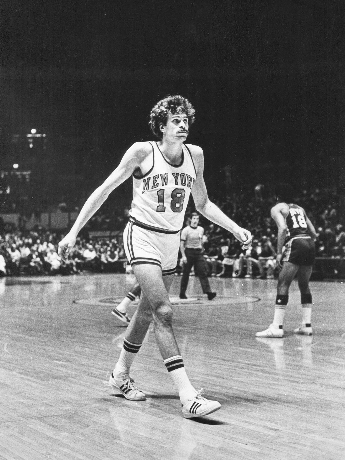 New York Knicks forward Phil Jackson on the hardwood at Madison Square Garden, February 19, 1973<br/>